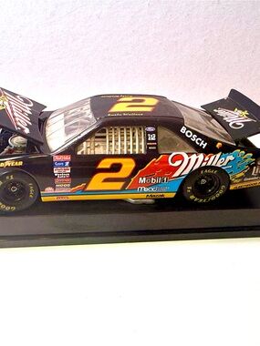 Rusty Wallace #2 Miller Lite Ford Diecast Racing Car, Black, With Stand